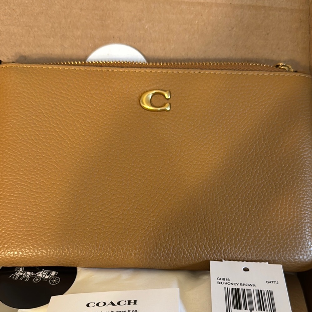 Coach Tan Leather Wristletwith Gold Hardware - Picture 3 of 6
